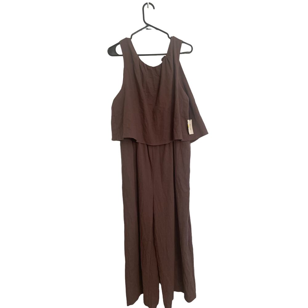 Mila Mae Natural Popover Mocha Brown Jumpsuit, Sz XL
